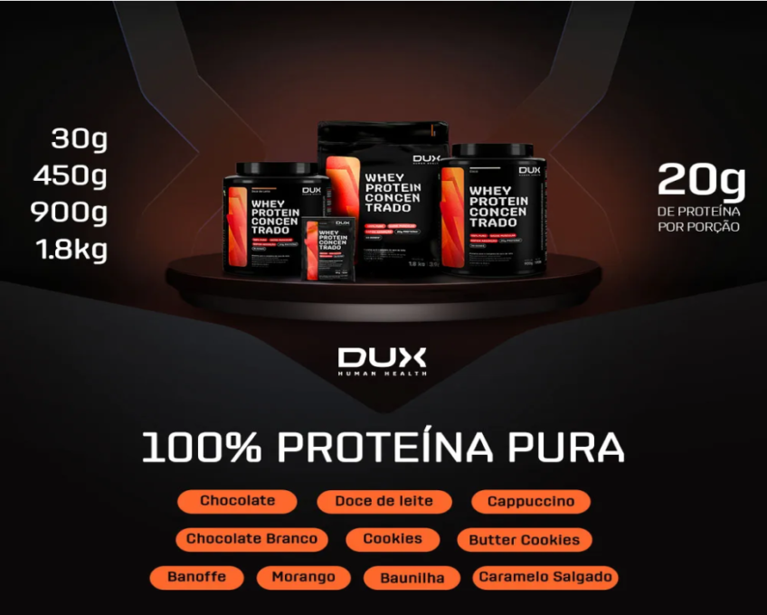 Dux Nutrition Whey Protein Concentrado Pote 900g. 6 Dux Nutrition Whey Protein Concentrado Pote 900g